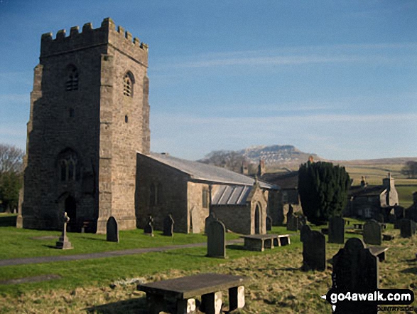 Walk ny331 The Yorkshire Three Peaks Challenge as a 3 day walk - Day 1 from Horton in Ribblesdale (New 2013 Route) - Horton in Ribblesdale church with Pen-y-ghent in the distance