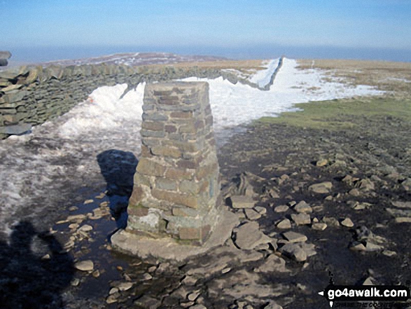 Walk ny331 The Yorkshire Three Peaks Challenge as a 3 day walk - Day 1 from Horton in Ribblesdale (New 2013 Route) - Pen-y-ghent summit trig point with a little bit of snow