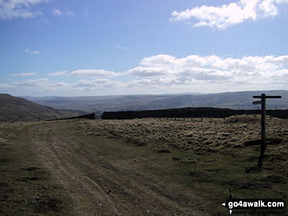 Walk ny149 Great Shunner Fell from Hawes - Looking back to Hawes from the Pennine Way half-way up Great Shunner Fell