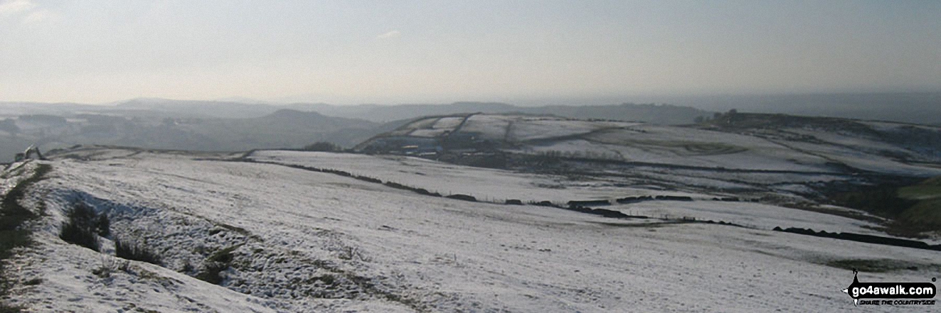 Looking South from Sponds Hill along the Gritstone Trail towards Croker Hill (left - in distance with mast on summit) and Teggs Nose in the snow