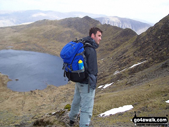 Walk c124 Helvellyn Ridge from Thirlmere - Dave Munro and Red Tarn from Helvellyn with Striding Edge beyond