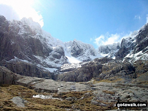 The Corrie on the north face of Ben Nevis containing the Charles Inglis Clark Memorial Hut (known as the CIC Hut) from the upper reaches of Allt A' Mhuilinn