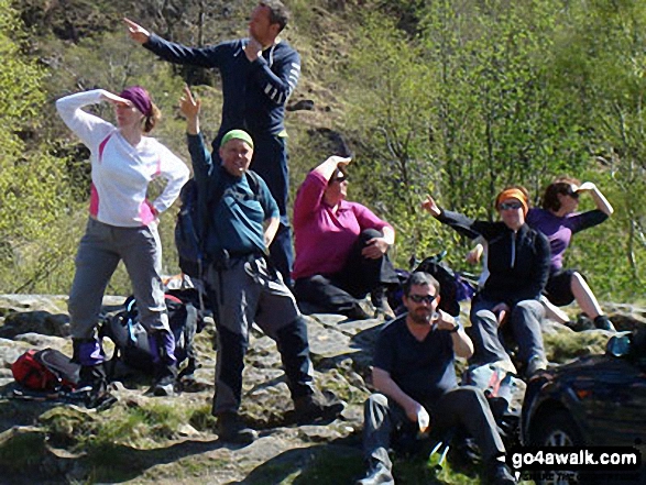 Walk h137 Ben Nevis and Carn Mor Dearg from Achintee, Fort William - Relaxing with a great bunch of friends in Glen Nevis after returning from the waterfall