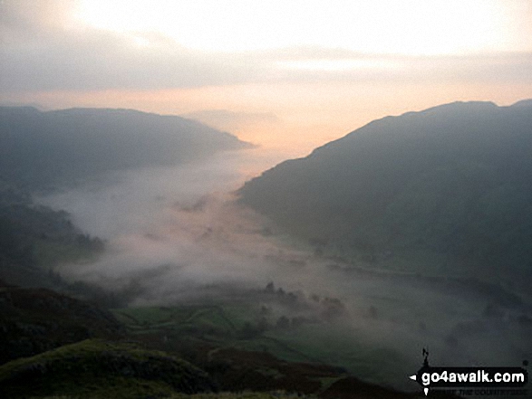 Walk c208 Harrison Stickle and High Raise from The New Dungeon Ghyll, Great Langdale - Sunrise over Great Langdale taken close by Dungeon Ghyll below the summit of Harrison Stickle