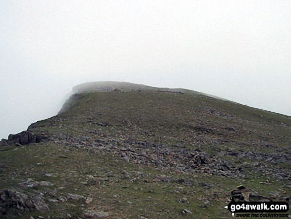 Walk gw192 Moel Hebog from Beddgelert - On Moel Hebog in mist