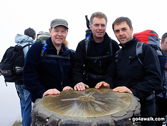 Walk gw136 The Snowdon (Yr Wyddfa) Horseshoe from Pen y Pass - Me, Paul and Andy on top of Snowdon