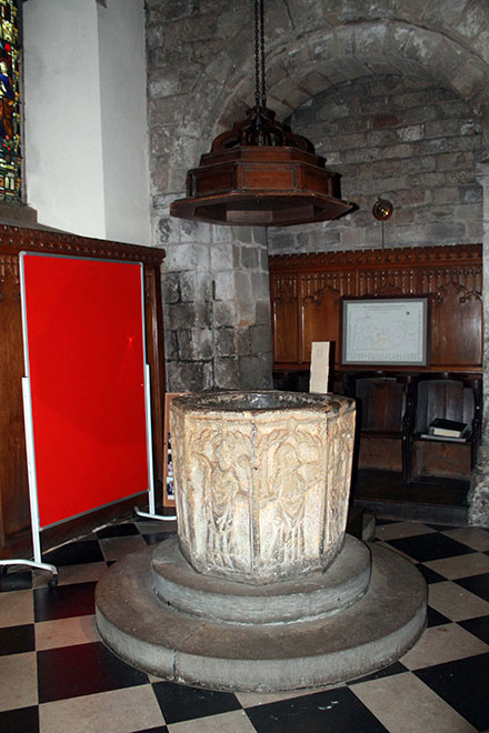 Walk d154 Over Haddon, Sheldon and Ashford in the Water from Bakewell - The font inside All Saints Church, Bakewell