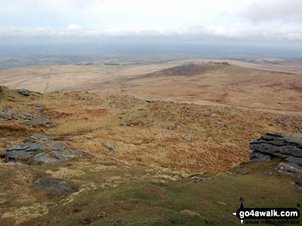 West Mill Tor from Yes Tor with Okehampton and North Devon in background