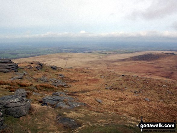 West Mill Tor from Yes Tor with Okehampton and North Devon in background