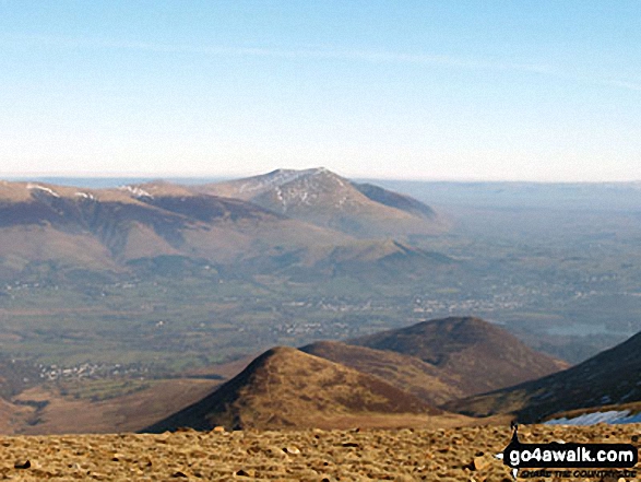 Walk c408 Grisedale Pike and Causey Pike from Braithwaite - Blencathra (or Saddleback) and Keswick (distance) & Outerside and Stile End (foreground) from Crag Hill (Eel Crag) trig point