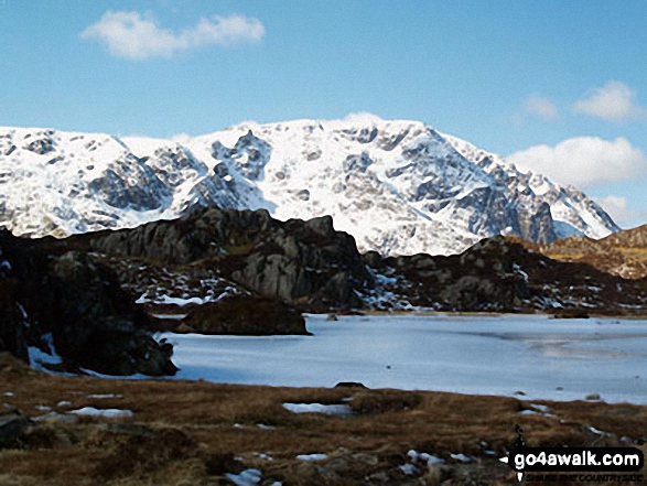 Walk c120 The Ennerdale Horseshoe - Snow on Scafell Pike from a frozen Innominate Tarn