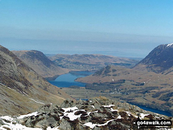 Walk c228 Hay Stacks from Buttermere - Mellbreak (left) Crummock Water, Buttermere Village, Rannerdale Knotts and the shoulder of Grasmoor (right) from Hay Stacks (Haystacks)