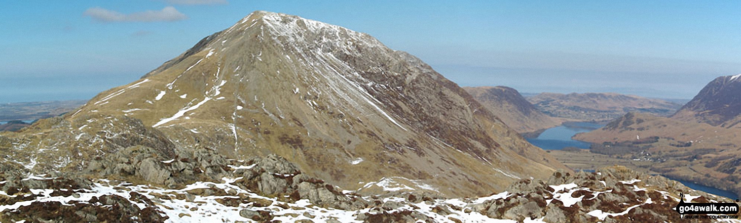 Seat (Buttermere), Gamlin End, High Crag (Buttermere), Mellbreak, Crummock Water, Buttermere Village, Rannerdale Knotts and the shoulder of Grasmoor from the summit of Hay Stacks (Haystacks)