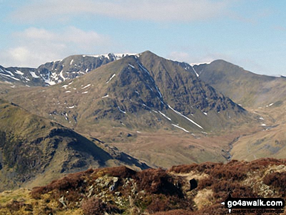 Walk c286 The Glenridding Skyline from Glenridding - Catstye Cam (centre) with Striding Edge (left), Helvellyn and Lower Man (Helvellyn) (right) in the background from Sheffield Pike