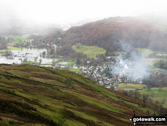 Winderemere reaching into the town of Ambleside (and cutting it off) from Wansfell Pike 