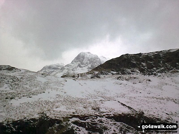 Harrison Stickle and the Langdale Pikes from Blea Rigg in the snow 