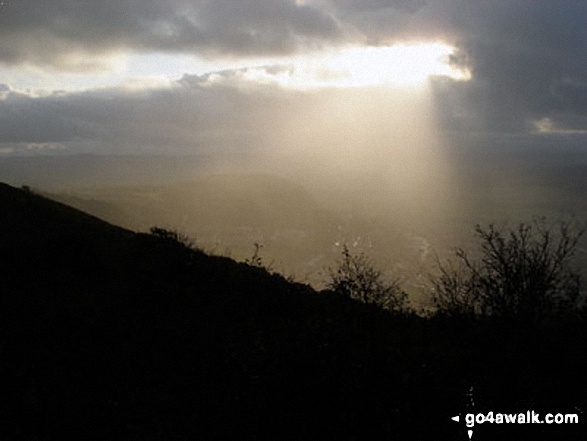 Walk dn143 Dyserth and The Offa's Dyke Path from Prestatyn - The sun breaks through the clouds from The Offa's Dyke Path<br>above Crag y Fran, Prestatyn