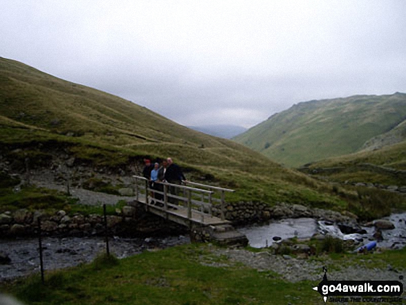 Walk c249 The Knott and Angletarn Pikes from Patterdale - On the footbridge over Hayeswater Gill, Hayeswater Reservoir