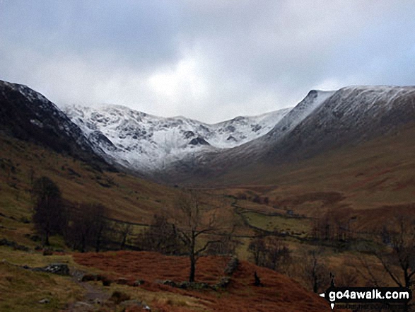 Walk c362 Branstree and High Street from Mardale Head - Snow on High Street from Haweswater Reservoir