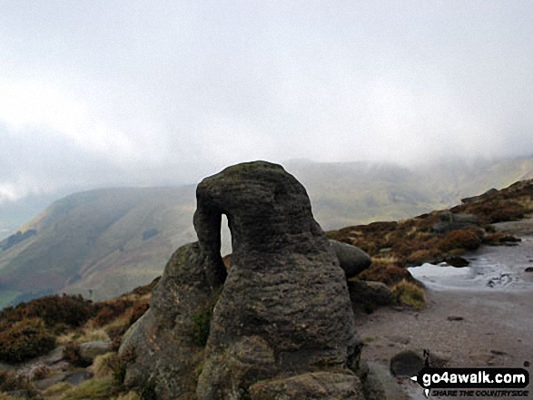 Walk d156 Kinder Low (Kinder Scout), Brown Knoll (Edale), South Head (Hayfield) and Mount Famine from Bowden Bridge, Hayfield - An interesting rock on the top of Upper Tor, Kinder Scout