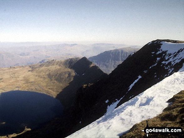 Walk c220 Helvellyn via Striding Edge from Glenridding - Striding Edge and Red Tarn (Helvellyn) from the summit of Helvellyn