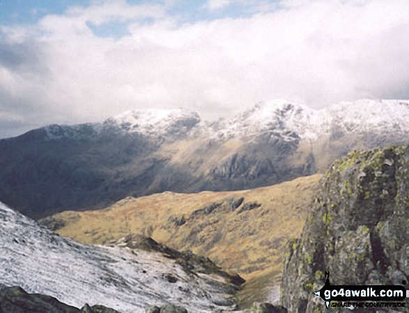 Walk c414 Crinkle Crags and Bow Fell (Bowfell) from The Old Dungeon Ghyll, Great Langdale - Sca Fell and Scafell Pike from Crinkle Crags