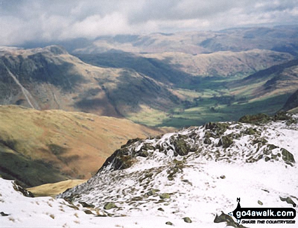 Walk c425 The Oxendale Fells from The Old Dungeon Ghyll, Great Langdale - Great Langdale from Crinkle Crags (Long Top)