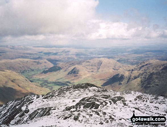 Walk c425 The Oxendale Fells from The Old Dungeon Ghyll, Great Langdale - Great Langdale from Crinkle Crags (South Top) 