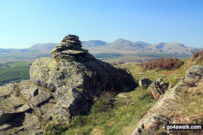 High Light Haw (Top o' Selside) summit cairn with the Coniston Fells: White Maiden, Walna Scar, Dow Crag, The Old Man of Coniston, Brim Fell, Swirl How and Wetherlam in the background