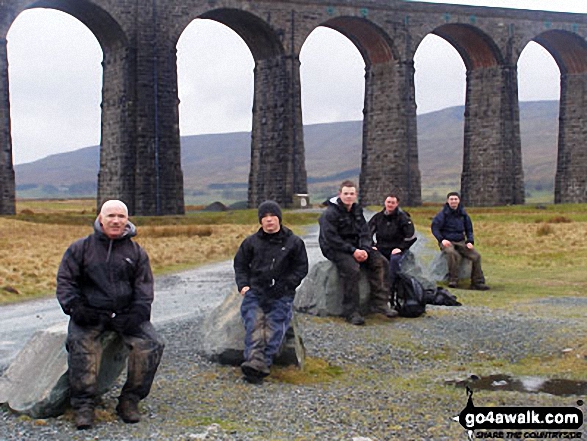 Walk ny331 The Yorkshire Three Peaks Challenge as a 3 day walk - Day 1 from Horton in Ribblesdale (New 2013 Route) - Some of the team at Ribblehead Viaduct on The Yorkshire Three Peaks Challenge