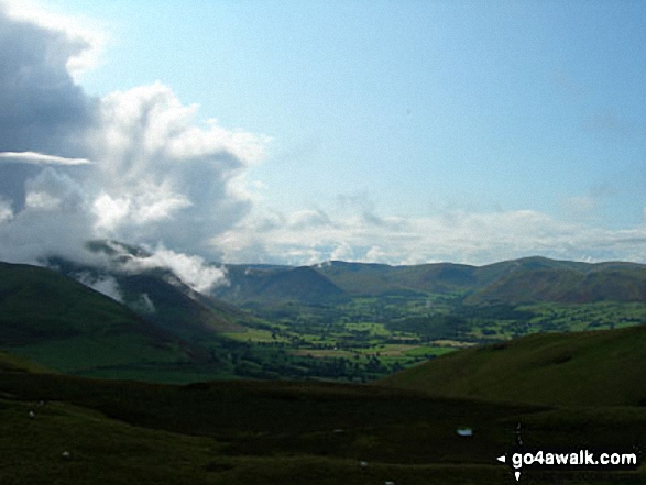 Looking down Lorton Vale from Graystones featuring Whiteside and Grasmoor (left - in mist) and Mellbreak (centre)