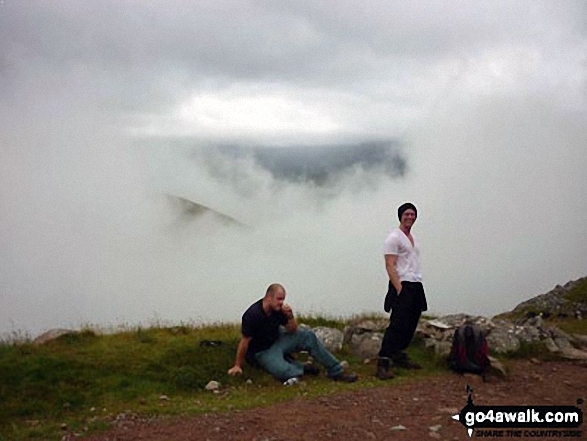 Just below the summit on Ben Nevis Interesting weather, very heavy cloud cover and then we got a break - as soon as we took the pic the cloud moved in again . . .