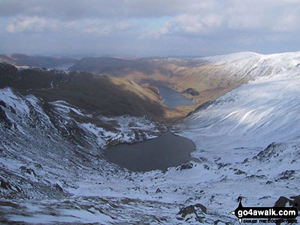 Walk c114 High Street from Mardale Head - Small Water and Haweswater Reservoir from Nan Bield Pass