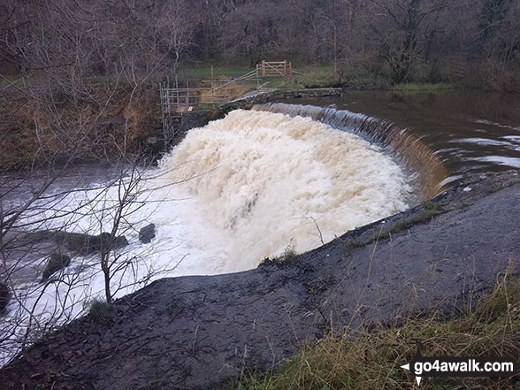 Walk d230 Monsal Dale from Ashford in the Water - The weir on the River Wye in Monsal Dale in spate