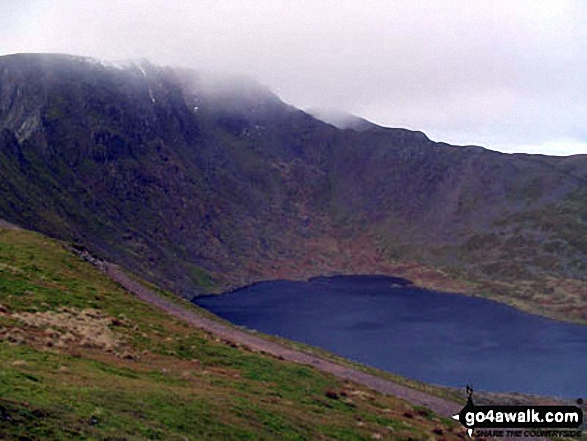 Helvellyn (left), Swirral Edge and Red Tarn (Helvellyn) from the approach to Striding Edge near Hole-in-the-Wall 