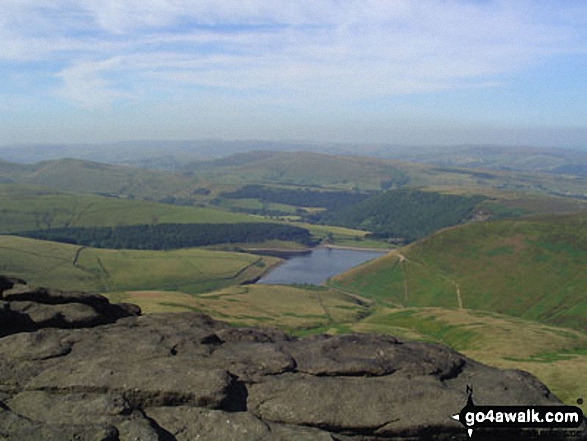 Walk d135 Kinder Downfall from Birchin Clough - Kinder Reservoir and Hayfield from Kinder Downfall