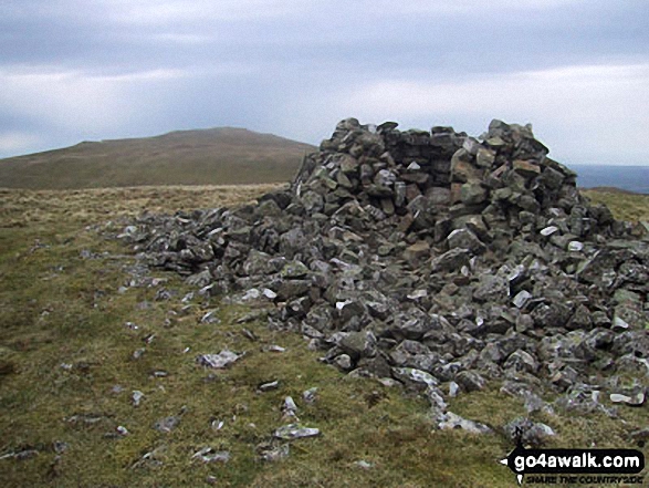 Carling Knott summit shelter with Blake Fell beyond 