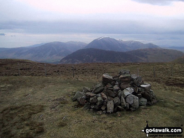 Walk c212 Burnbank Fell, Gavel Fell, Hen Comb and Mellbreak from Loweswater - Gavel Fell summit cairn with Mellbreak and Grasmoor beyond