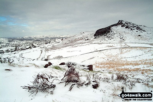 Walk s221 Gib Tor, The Roaches and Hen Cloud from Upper Hulme - Snow on The Roaches