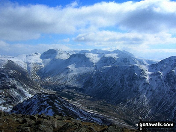 Walk c266 Seat Sandal and Fairfield from Grasmere - Green Gable, Great Gable (left of centre), Kirk Fell (centre) and Pillar (right) with the Scafell Massif beyond (centre) from High Crag