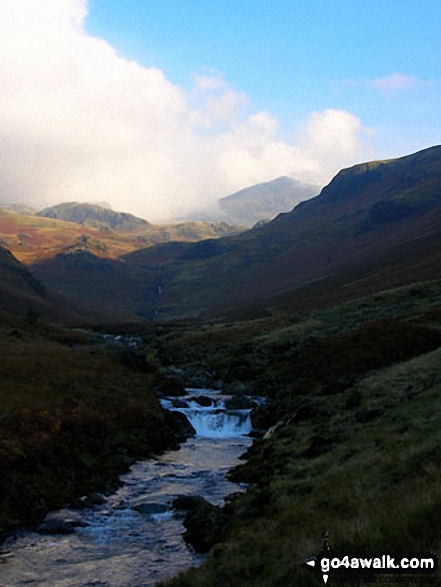 Walk c402 Harter Fell and Hard Knott from The Woolpack Inn, Eskdale - Bowfell from near Scale Bridge, Eskdale