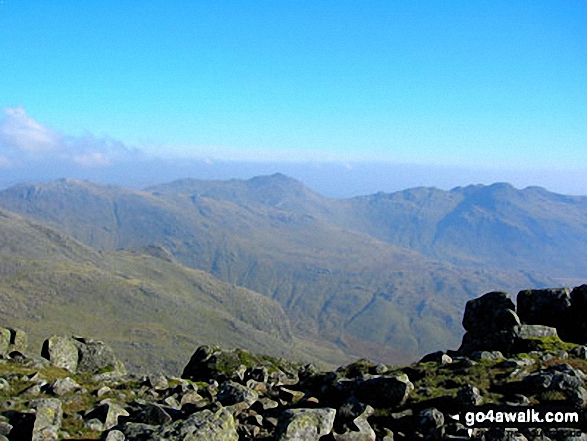 Walk c271 The Scafell Massif from Wasdale Head, Wast Water - Esk Pike, Bow Fell (Bowfell), Gunson Knott , Crinkle Crags (Long Top) and Crinkle Crags (South Top) from Scafell Pike