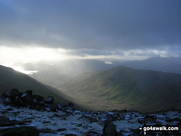 Walk c389 Great Rigg, Fairfield and Hart Crag from Ambleside - Rydal Water (left) and Coniston Water (right - far distance) and Heron Pike in mid-distance from Hart Crag