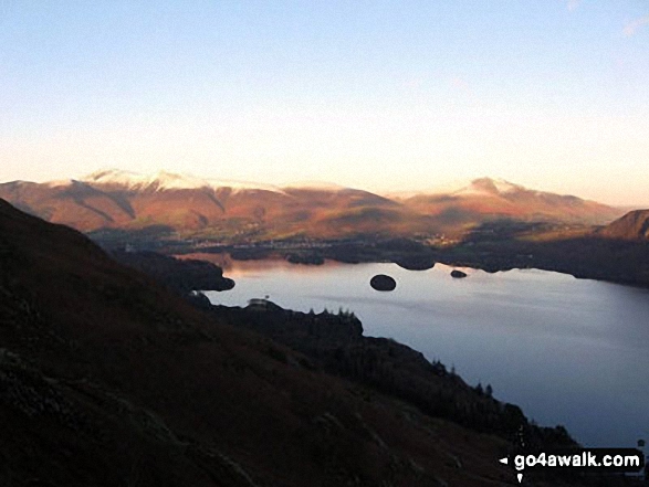 Walk c291 Cat Bells and High Spy from Hawes End - Derwent Water, Skiddaw and Blencathra from below Maiden Moor