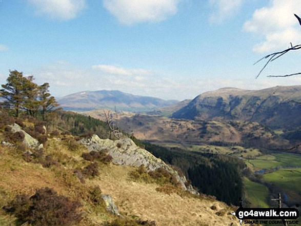 Walk c318 High Seat and Bleaberry Fell from Armboth - Blencathra or Saddleback (left, in the distance) and Clough Head (right) above Legburthwaite from Raven Crag (Thirlmere)