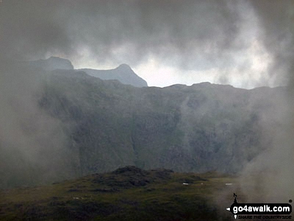 Harrison Stickle and Pike of Stickle (Pike o' Stickle) framed by cloud whilst ascending Green Gable