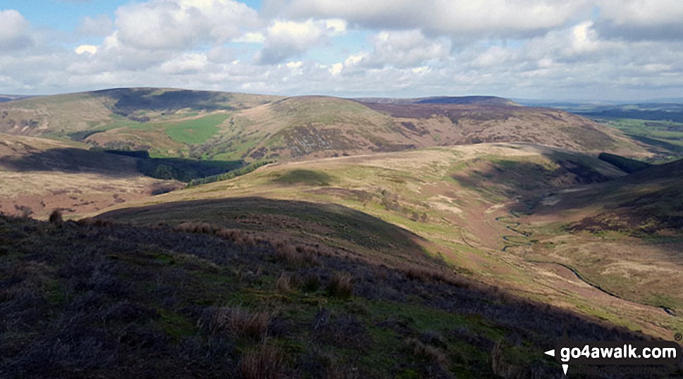 Looking towards Whins Brow, Langden Brook and Dunsop Bridge from Hareden Fell 