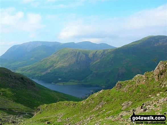 Walk c120 The Ennerdale Horseshoe - Looking over Buttermere to High Snockrigg with Grasmoor in the distance from Scarth Gap