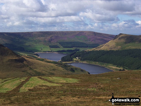 Walk gm142 Dick Hill and Saddleworth Moor (Broadstones Hill) from Greenfield - Yoeman Hey Reservoir and Dovestone Reservoir with Hoarstone Edge beyond from Saddleworth Moor (Broadstone Hill)