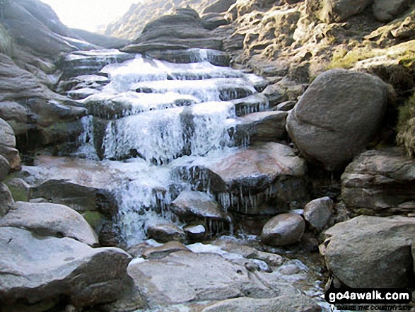 Walk d135 Kinder Downfall from Birchin Clough - Fair Brook frozen solid near the top of Fairbrook Naze (Kinder Scout)